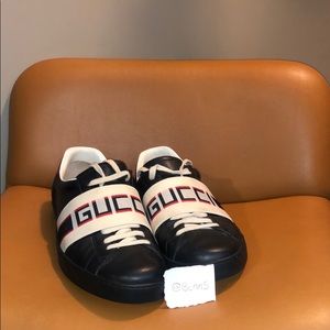 Gucci Shoes Black Stripe Leather Sneaker
